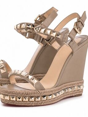 Christian Louboutin Cataclou Studded Wedge Sandals – Taupe Greige | 40